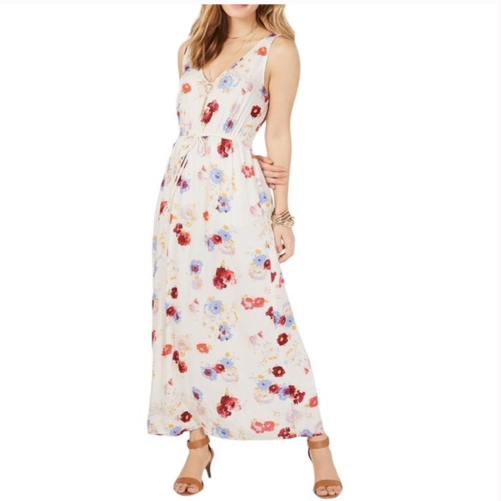 Lucky Brand V neck Cream Floral Maxi Dress